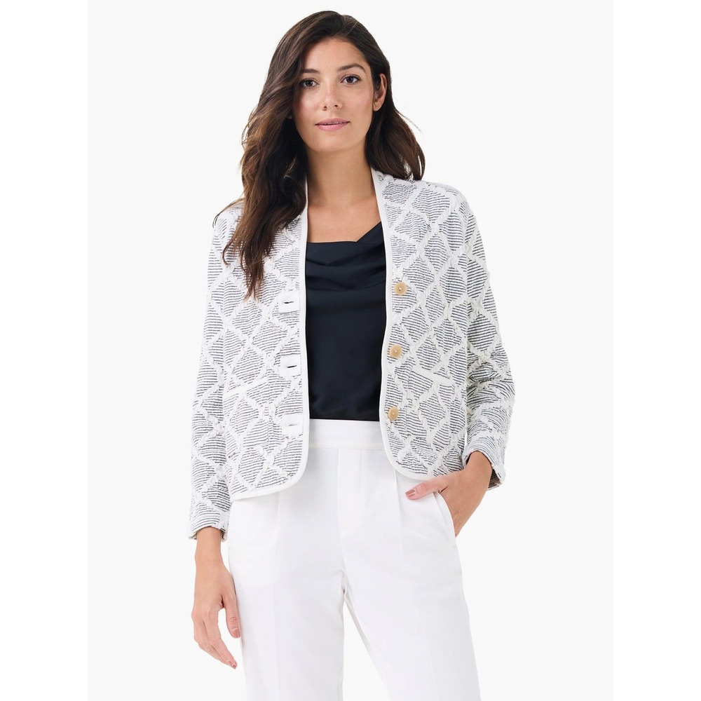 NIC+ZOE Day + Night Reversible Knit Jacket Black White Geometric Diamond Print - Picture 2 of 8